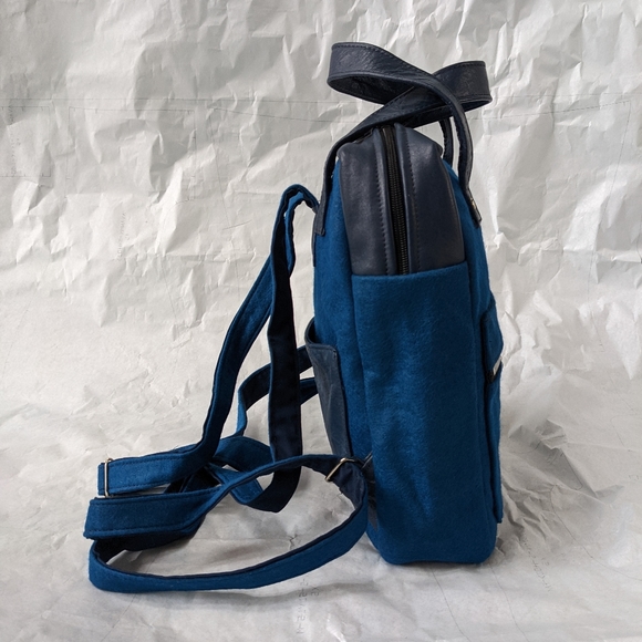Bag 1: Handmade Navy/ Royal Blue part Leather Small Backpack - Picture 3 of 5